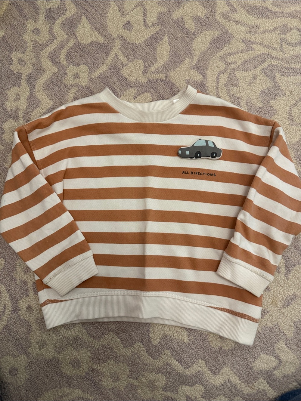 Mango Striped Sweatshirt with Car Motif - Cream & Brown